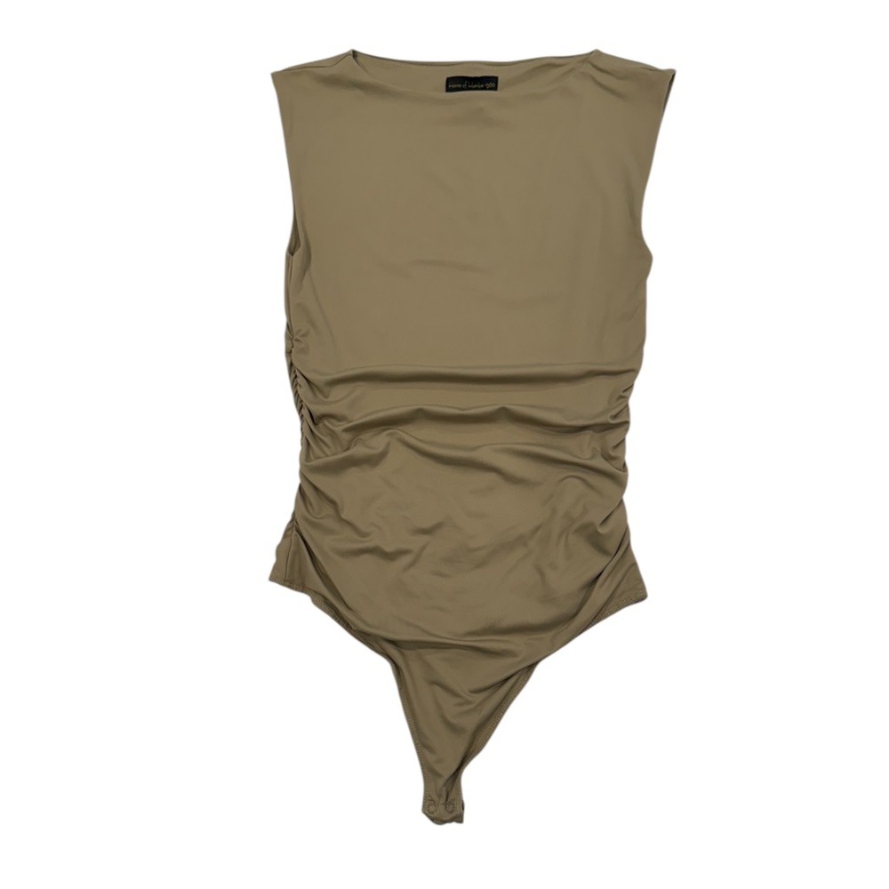 HOUSE OF HARLOW 1960 Ruched Sexy Classy Thong Bodysuit NWT Taupe Size Medium